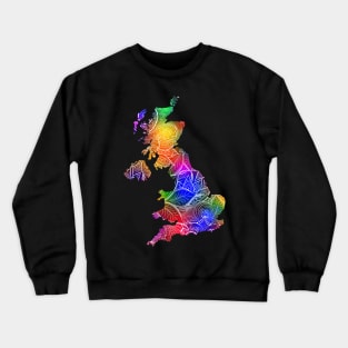 Colorful mandala art map of United Kingdom with text in multicolor pattern Crewneck Sweatshirt